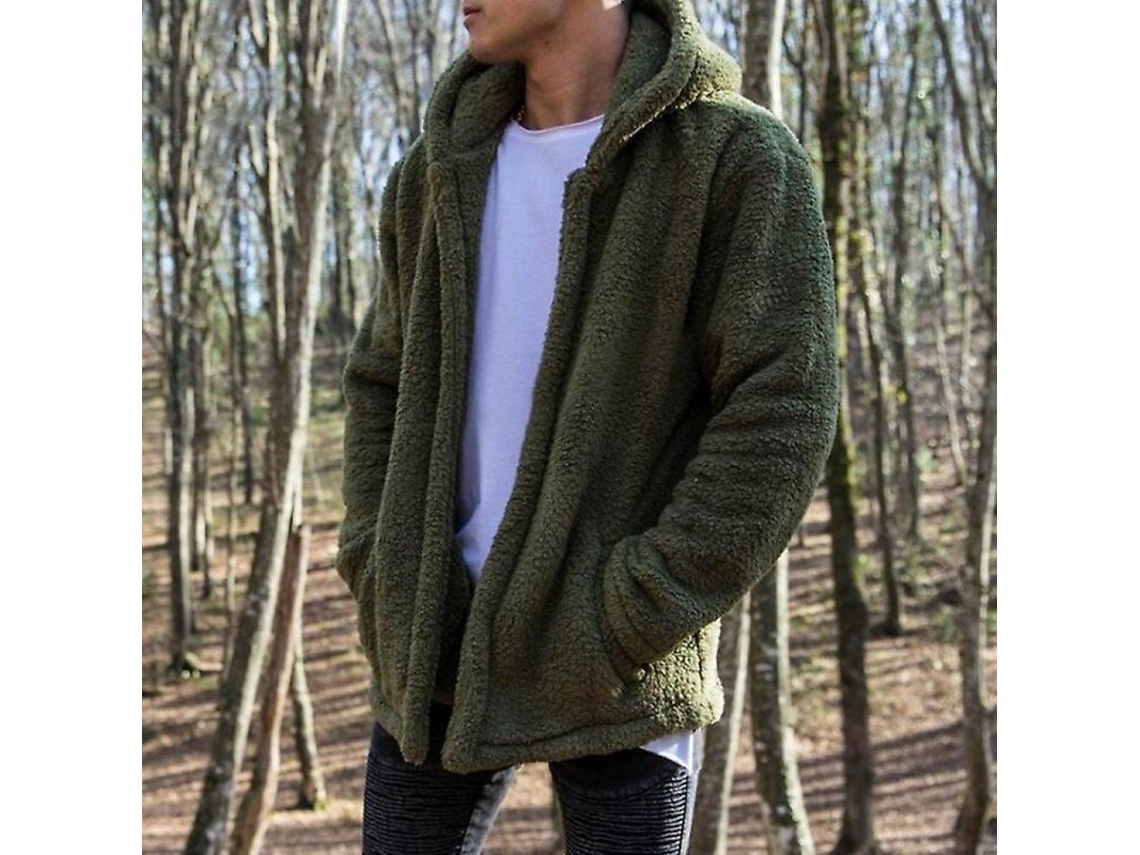 2026 abrigo Teddy Bear para Hombres Invierno Suave Peludo Oversized Abrigo Casual Con Capucha Manga Larga Caliente L Cor Verde