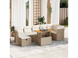 Vidaxl 8 Pcs Conjunto Sofás Jardim Com Almofadões Vime Pe/acácia Bege