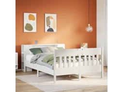 Vidaxl Cama Com Estante Sem Colchão 140x190 Cm Pinho Maciço Branco