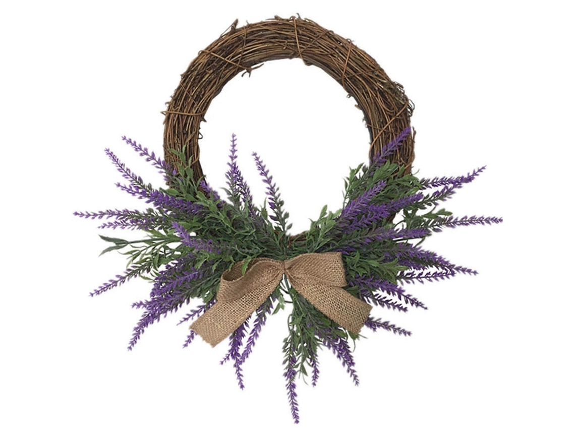 Omni corona de Lavanda Artificial 40cm Con Moño para Puerta Ventana Chimenea Decoración Hogar Boda Navidad