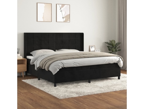 Cama com Molas/Colchão 200X200 Cm Veludo Preto