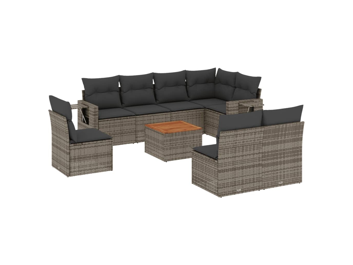 Conjunto de 9 Sofás para Jardim com Almofadões Vime Pe Cinzento MAISON EXCLUSIVE (90x200 cm)