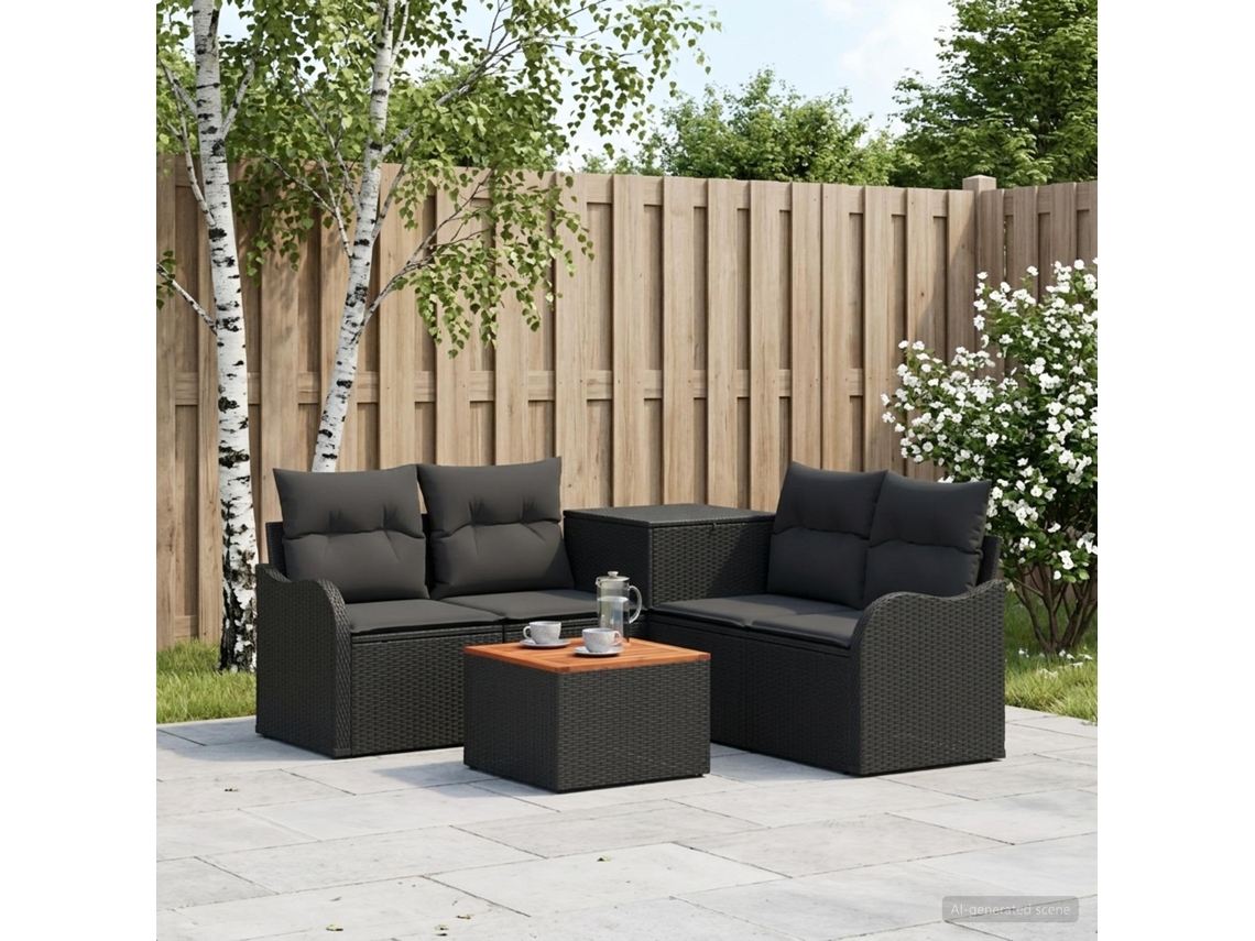 Vidaxl Conjunto De Sofás 6 Unid. Preto Rattan Poliéster E Aço