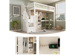 Cama Alta Infantil 90x200cm Com Mesa Armários Prateleiras Usb/usb-c