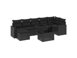 Conjunto de 8 Sofás de Jardim com Almofadões Vime Pe Preto MAISON EXCLUSIVE (8 pcs)
