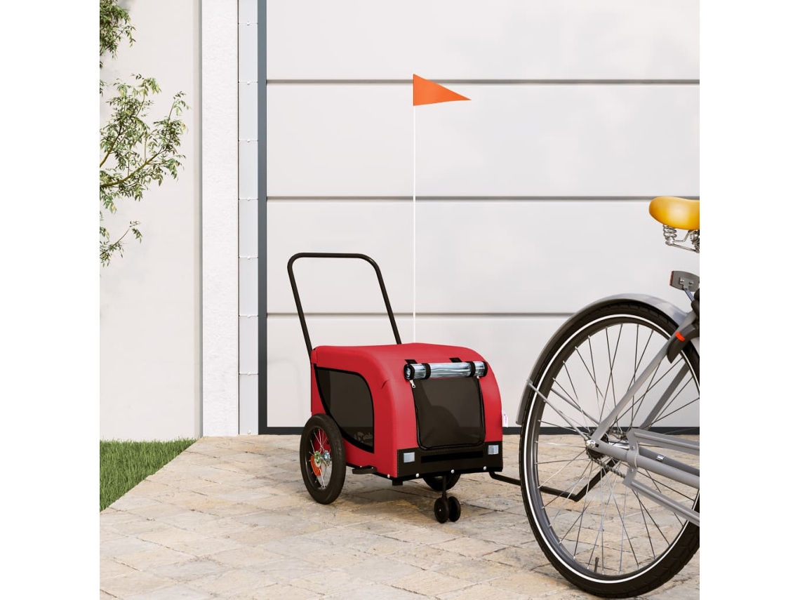Vidaxl Reboque Bicicleta P/ Animais Tecido Oxford/ferro Vermelho/preto