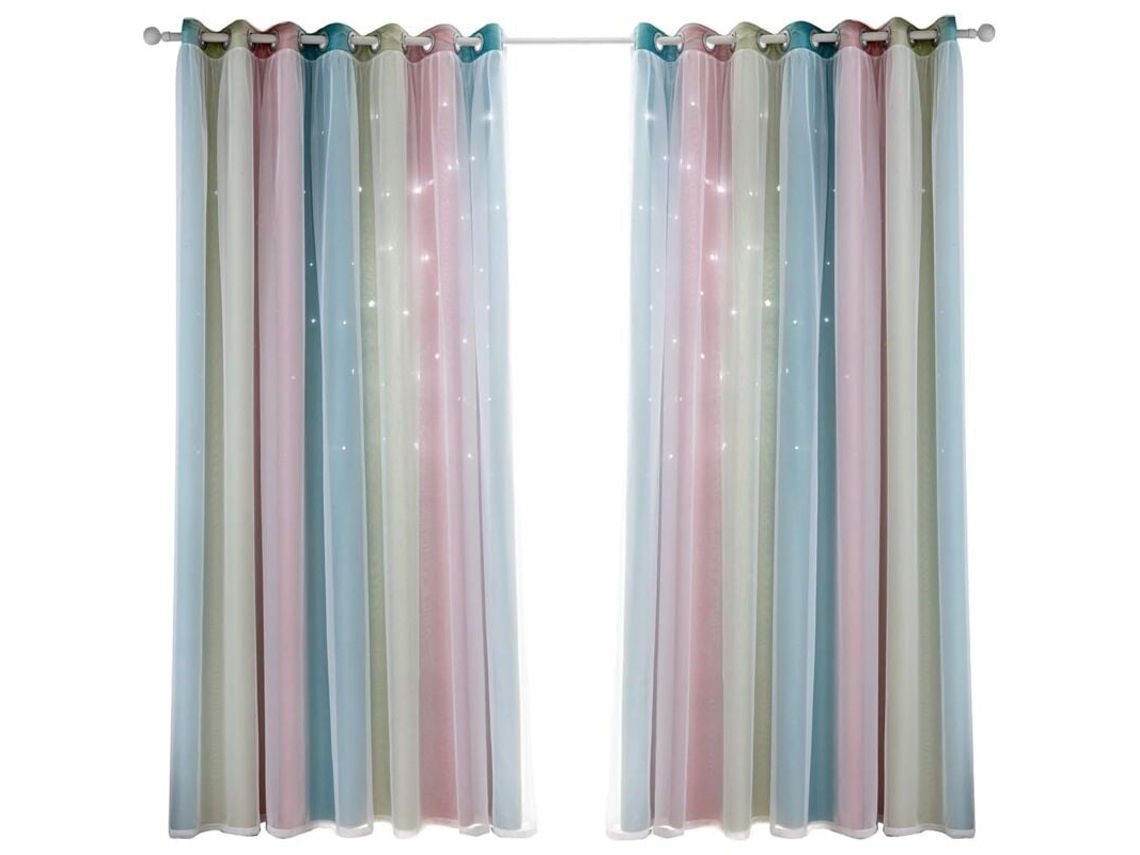 Cortina Blackout Para Quarto, Cortina À Prova De Som, Isolamento Térmico, Cortinas Opacas Estampadas (134 X 160 Cm), Arco-íris