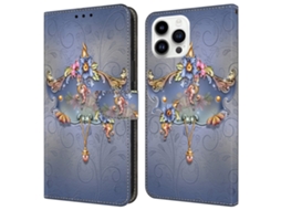 Capa Em Couro Pu Com Suporte Para Apple Iphone 16 Pro - Flor Esculpida