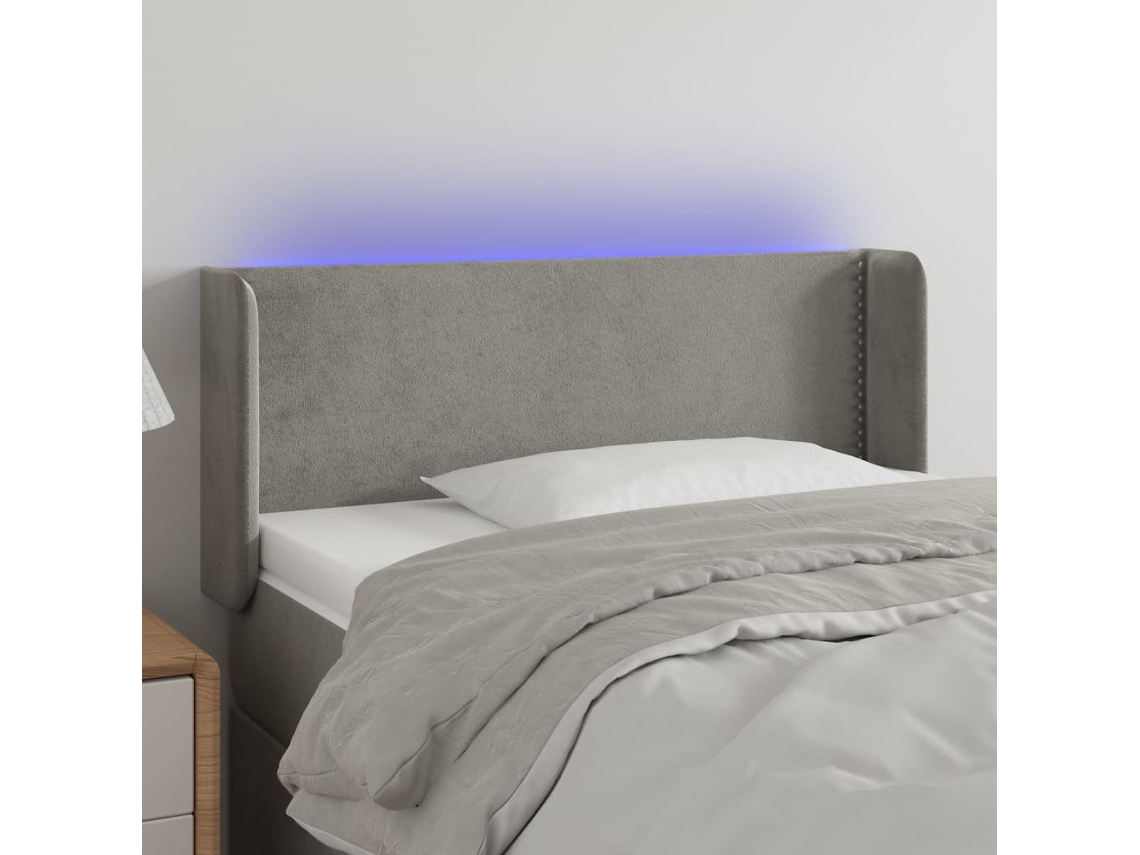 Vidaxl Cabeceira De Cama C/ Luzes Led Veludo 83x16x78/88cm Cinza-claro