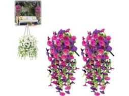 2 Flores Artificiais Suspensas de 75 Cm, Resistentes a Raios Uv, Buquê de Flores para Exterior, Trepadeiras AQUAFORGE (roxo)