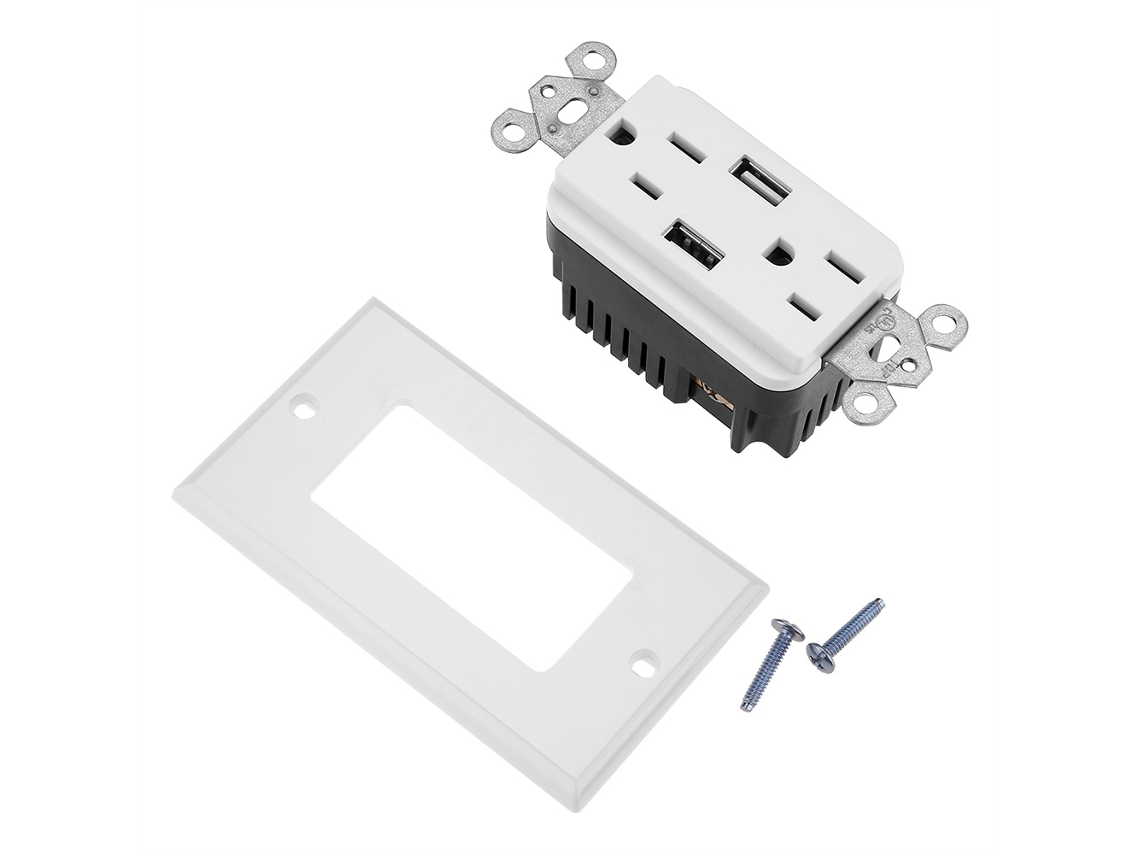 Retirado do modelo American Padrão Wall com Duplo USB (com tomada dupla, compatível com placas frontais de estilo americano)