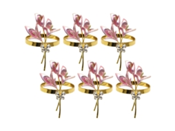 Laxiscreed Porta-guardanapos Rosa Com Detalhes Dourados E Imitação De Diamantes Elegantes, Conjunto De 6 Peças