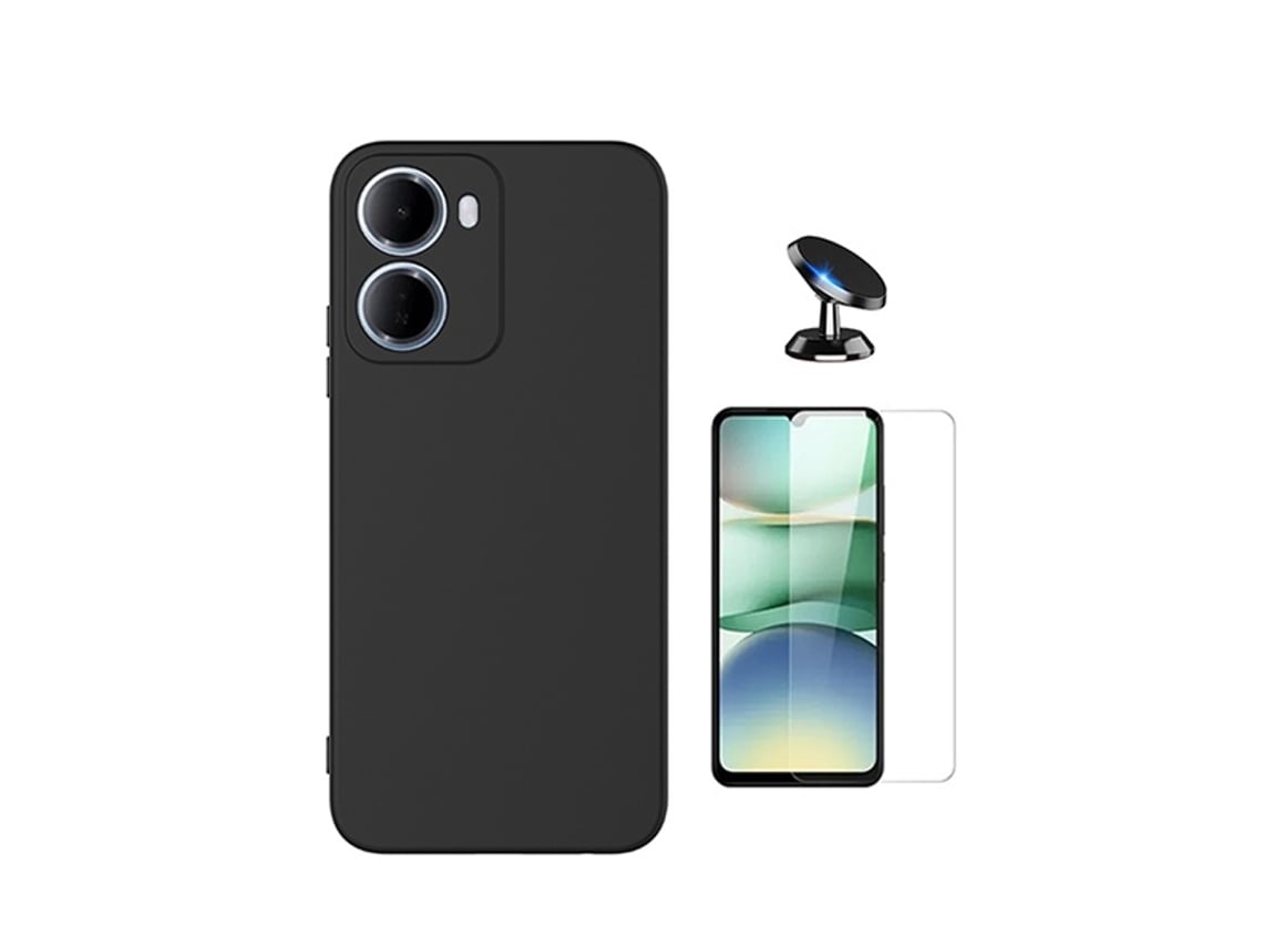 Kit Vidro Temperado Cleargorilasglass Capa Proteção Silicone Suporte De Carro Gift4me Para Xiaomi Redmi 15a - Preto