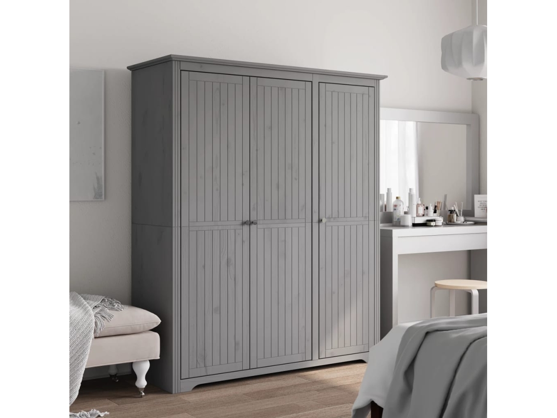 Vidaxl Roupeiro Bodo 146x53,5x173 Cm Madeira De Pinho Maciça Cinzento