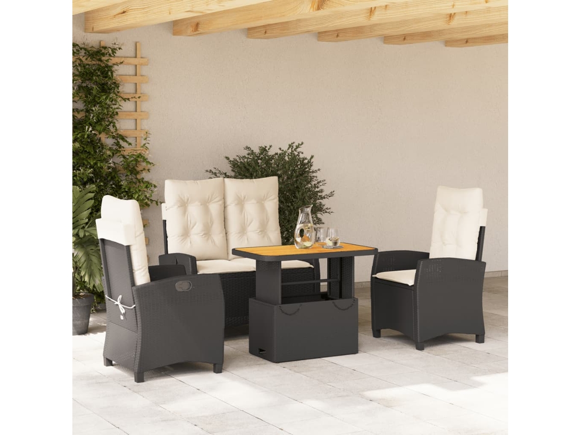 Vidaxl 4 Pcs Conjunto De Jardim P/ Jardim C/ Almofadões Vime Pe Preto