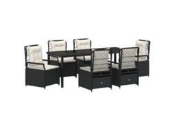 Conjunto 7 Conjunto De Jantar Para Jardim Vidaxl Preto Vime Pe (200 X 80 X 73 Cm)