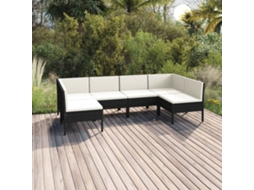 6 Pcs Conjunto Lounge De Jardim C/ Almofadões Vime Pe Preto Dkd Home Decor