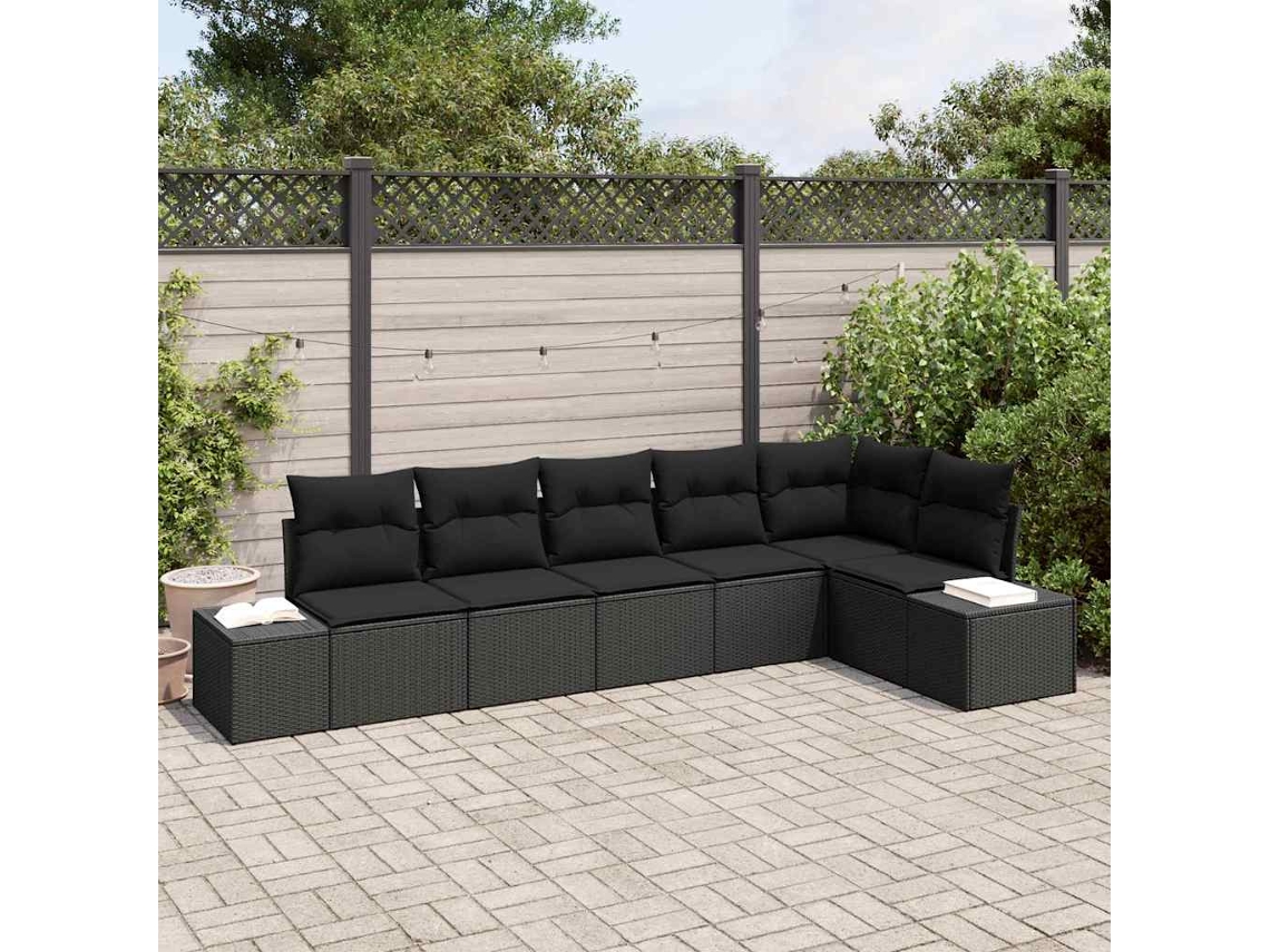Vidaxl Conjunto de Sofá de Jardim 6 Pcs Preto Vime Pe