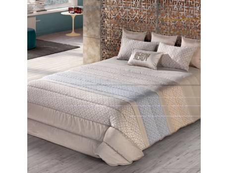 Colcha CALCARIO 250x260cm Taupe com 2 Almofadas — 70% Poliéster + 30% Algodão