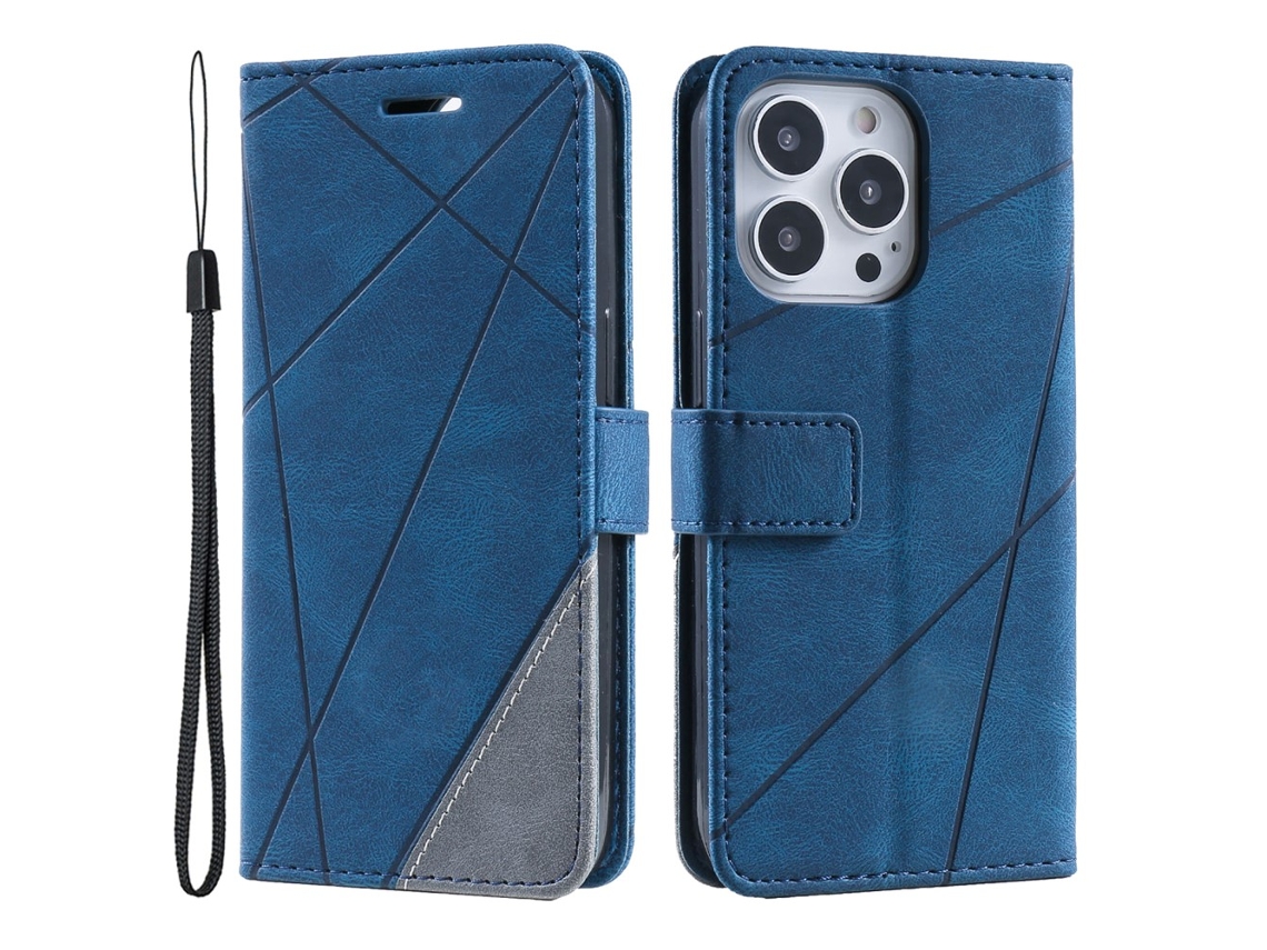 Capa Em Couro Pu, Para Iphone 16 Pro Max - Azul