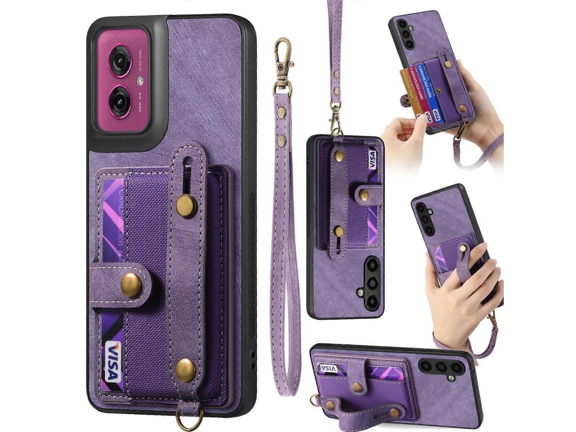 Capa De Celular Com Pulseira Cruzada Retrô E Carteira De Couro