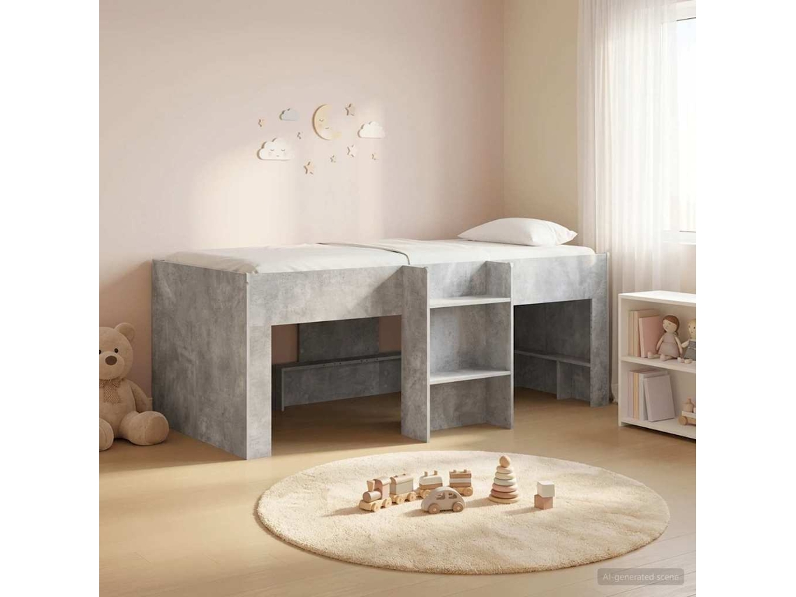 Vidaxl Cama Alta Para Crianças Cinzento Cimento 90 X 200 Cm