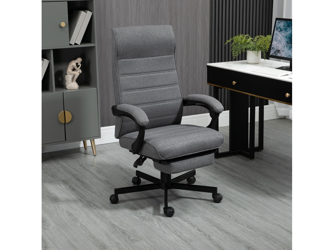 Cadeira de Escritório Giratória Reclinável com Alt.ajust. e Apoio para os Pés Retrátil 68x67x106 114 Cm Cinza