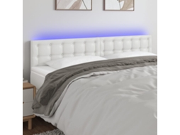 Vidaxl Cabeceira De Cama C/ Led Couro Artificial 200x5x78/88 Cm Branco