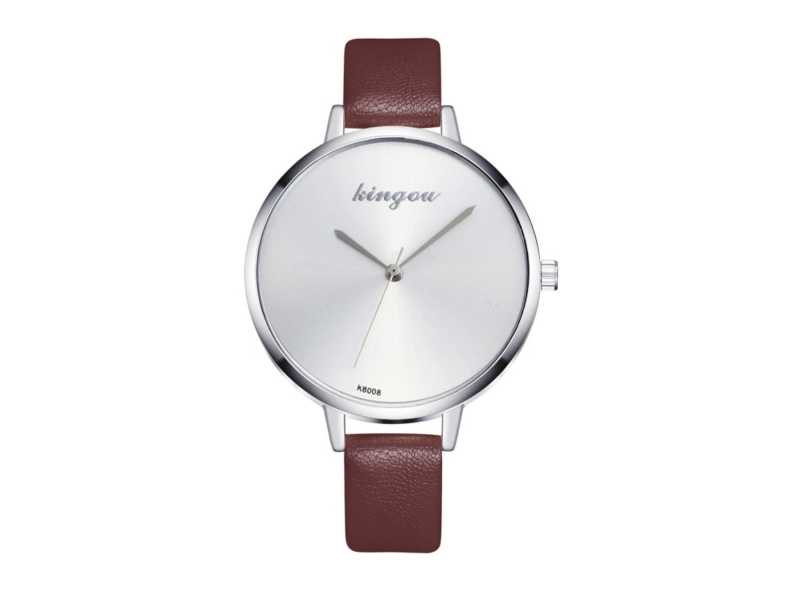Relógio de Quartzo com Pulseira de Couro Simples Moderno para Amante (café)