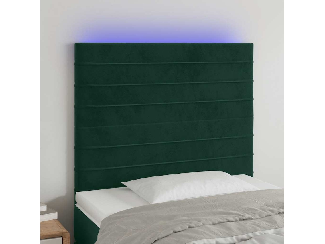 Vidaxl Cabeceira De Cama C/ Led Veludo 100x5x118/128 Cm Verde-escuro