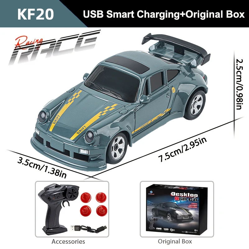 (kf20 Verde) Carro De Drift De Alta Velocidade 1/64 Com Controle Remoto, Tração Nas Quatro Rodas 2.4g, Brinquedo Ideal Para Presente