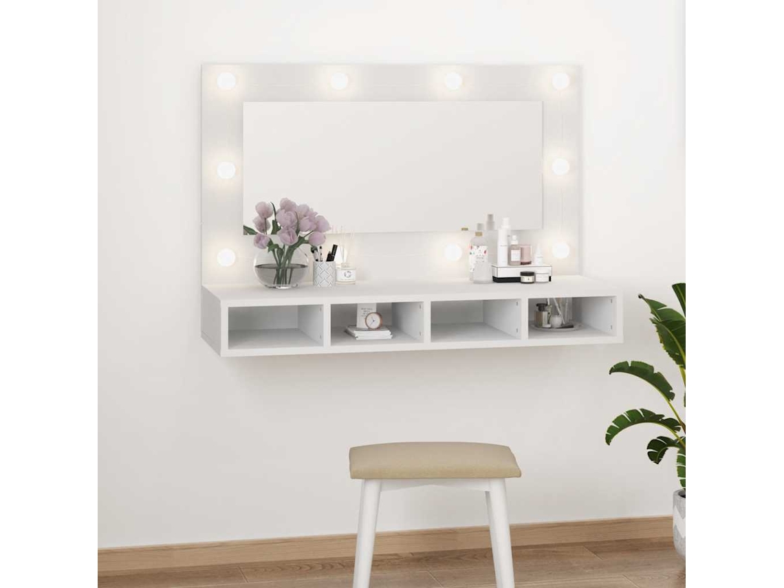 Vidaxl Armário Espelhado Com Luzes Led 90x31,5x62 Cm Branco