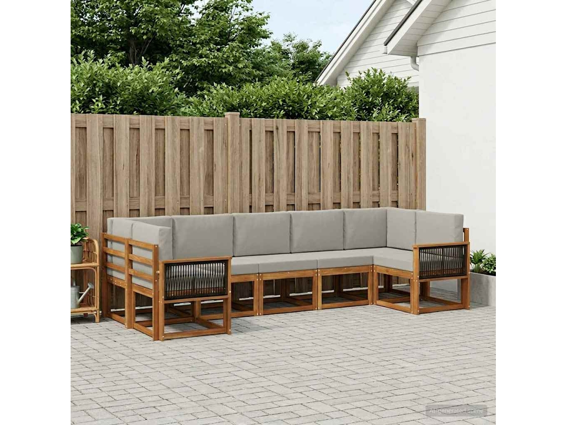 Vidaxl Conjunto De Sofás Para Exterior 7 Pcs Natural E Cinzento-claro
