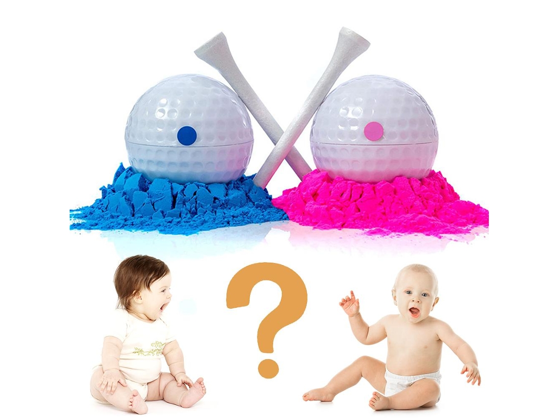 Bolas de golfe para revelação de gênero, conjunto de bolas explosivas azuis e rosas para revelar menino ou menina.