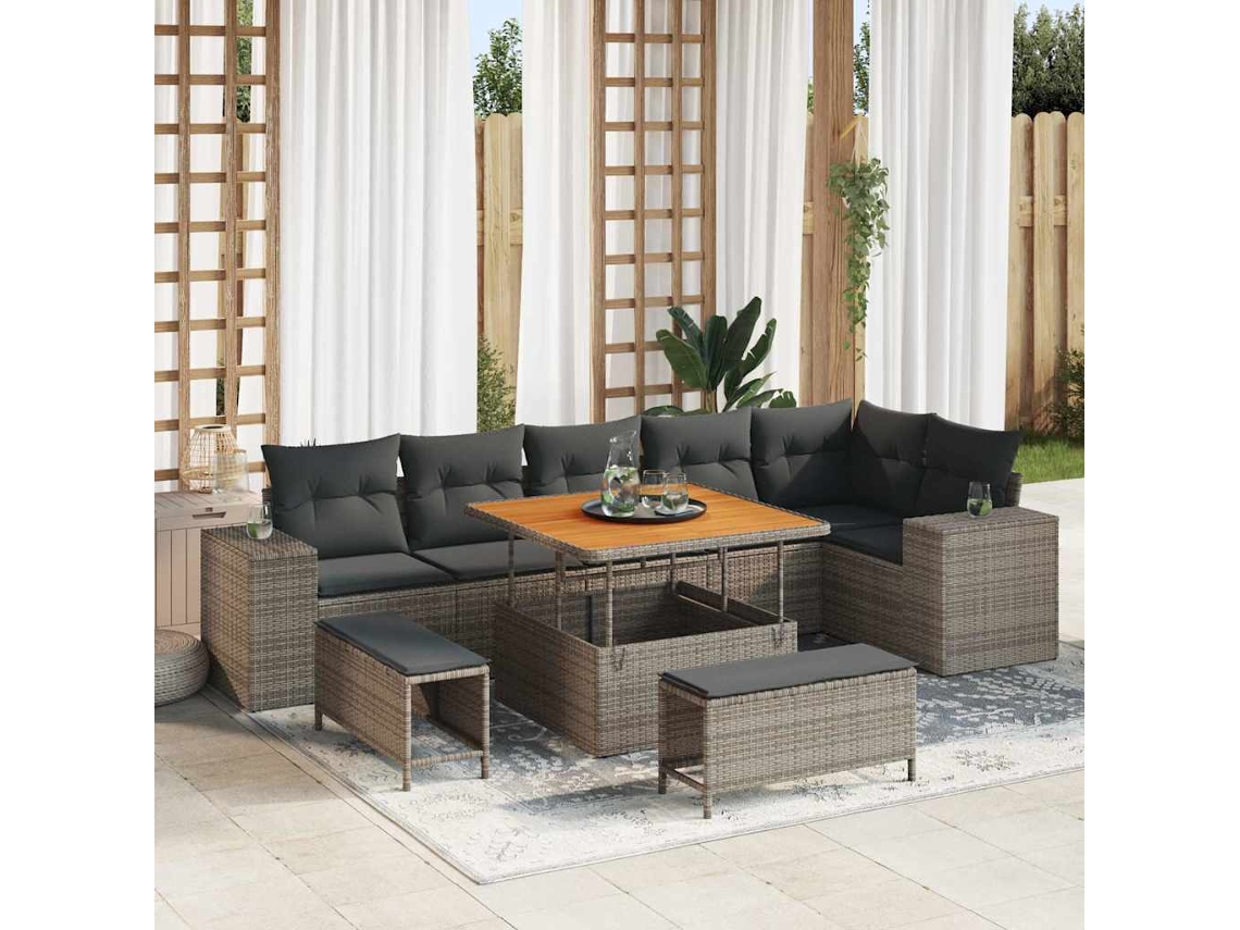Vidaxl Conjunto De Sofá De Jardim 9 Unid. Cinzeto Vime Pe