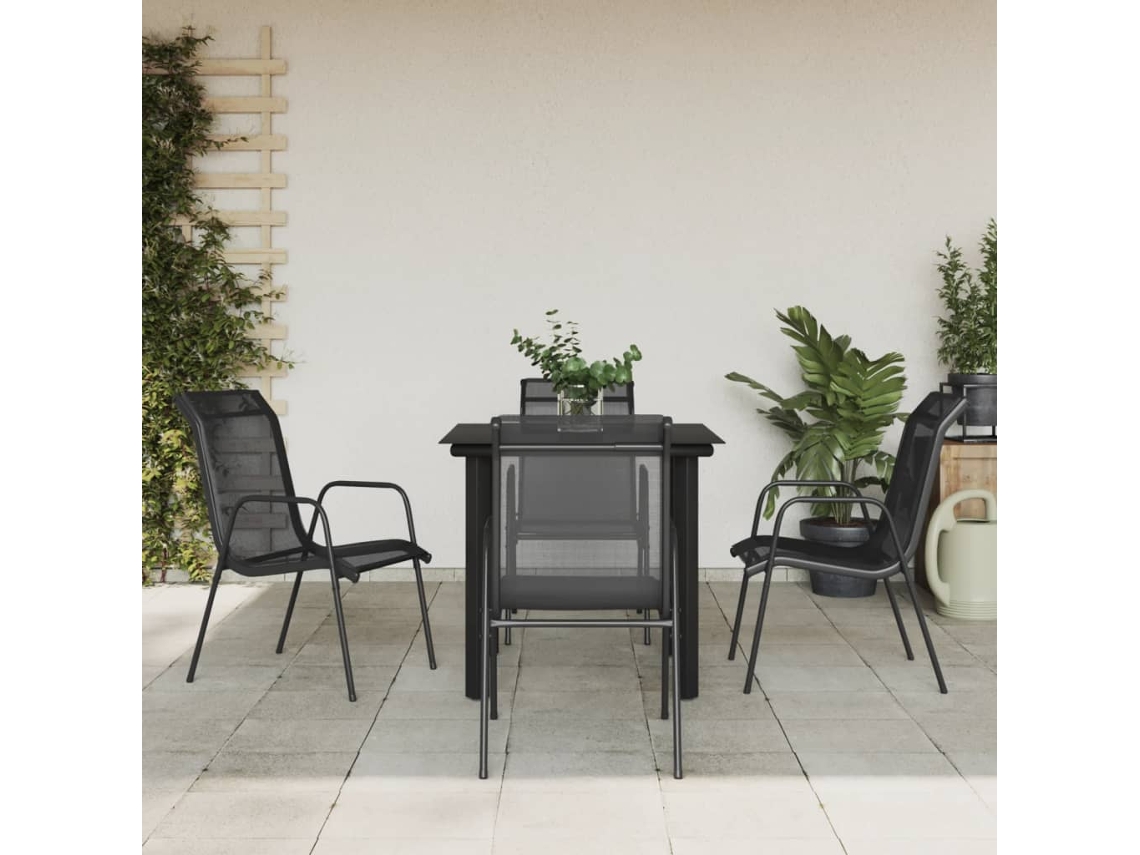 Vidaxl 5 Pcs Conjunto De Jantar Para Jardim Aço E Textilene Preto