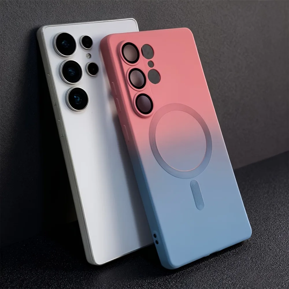 Capa De Celular Magnética De Luxo Com Efeito Degradê Para Galaxy S24 (rosa E Azul).