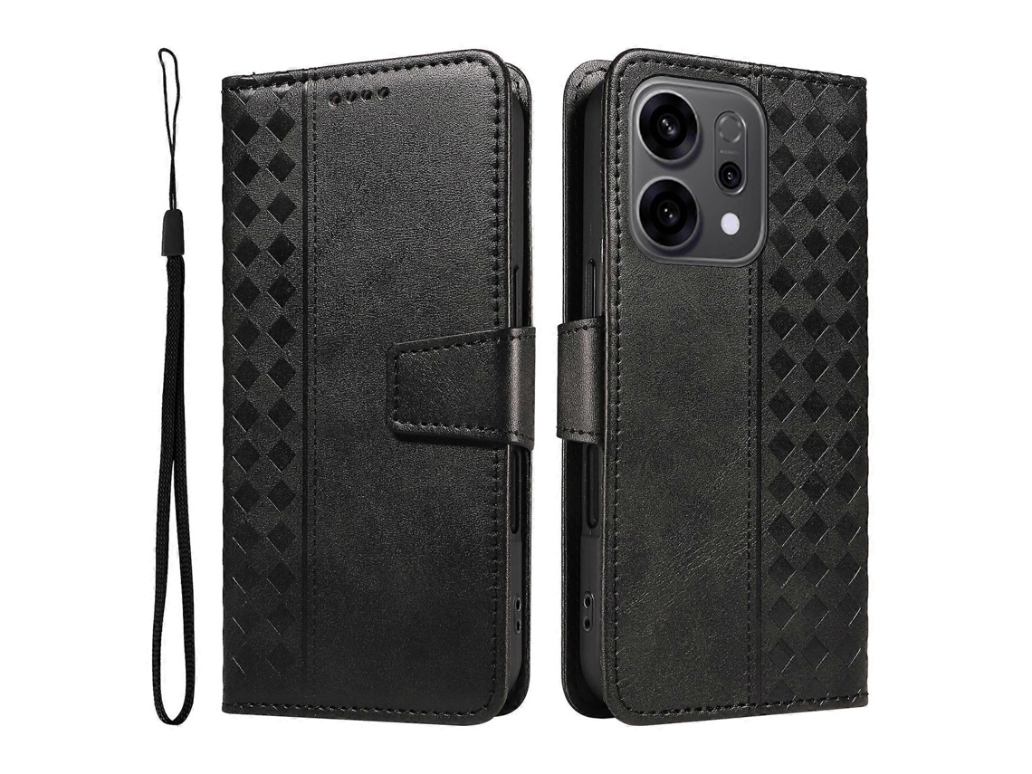 Para Oppo Reno14 5g (china) Oppo Reno14 F 5g Oppo Reno14 5g (global) Capa De Couro Com Suporte E Carteira, Grades Impressas, Capa De Telefone Com Alça