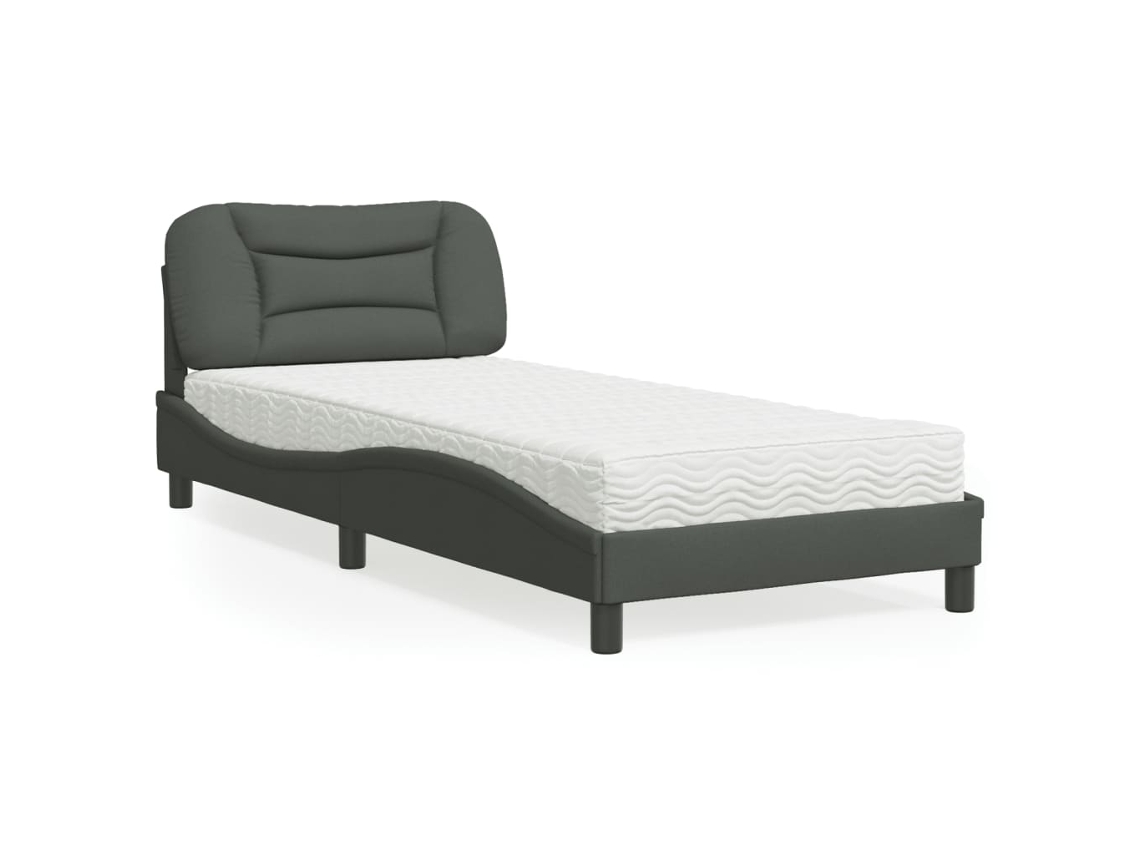 Cama Com Colchão 90x200 Cm Tecido Cinzento-escuro