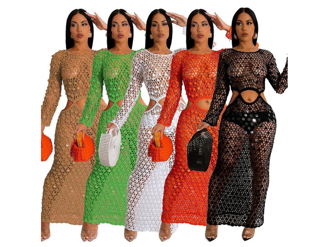 Vestido De Praia Crochê Com Recortes, Cobertura De Biquíni, Algodão Macio, Casual, Verão Preto