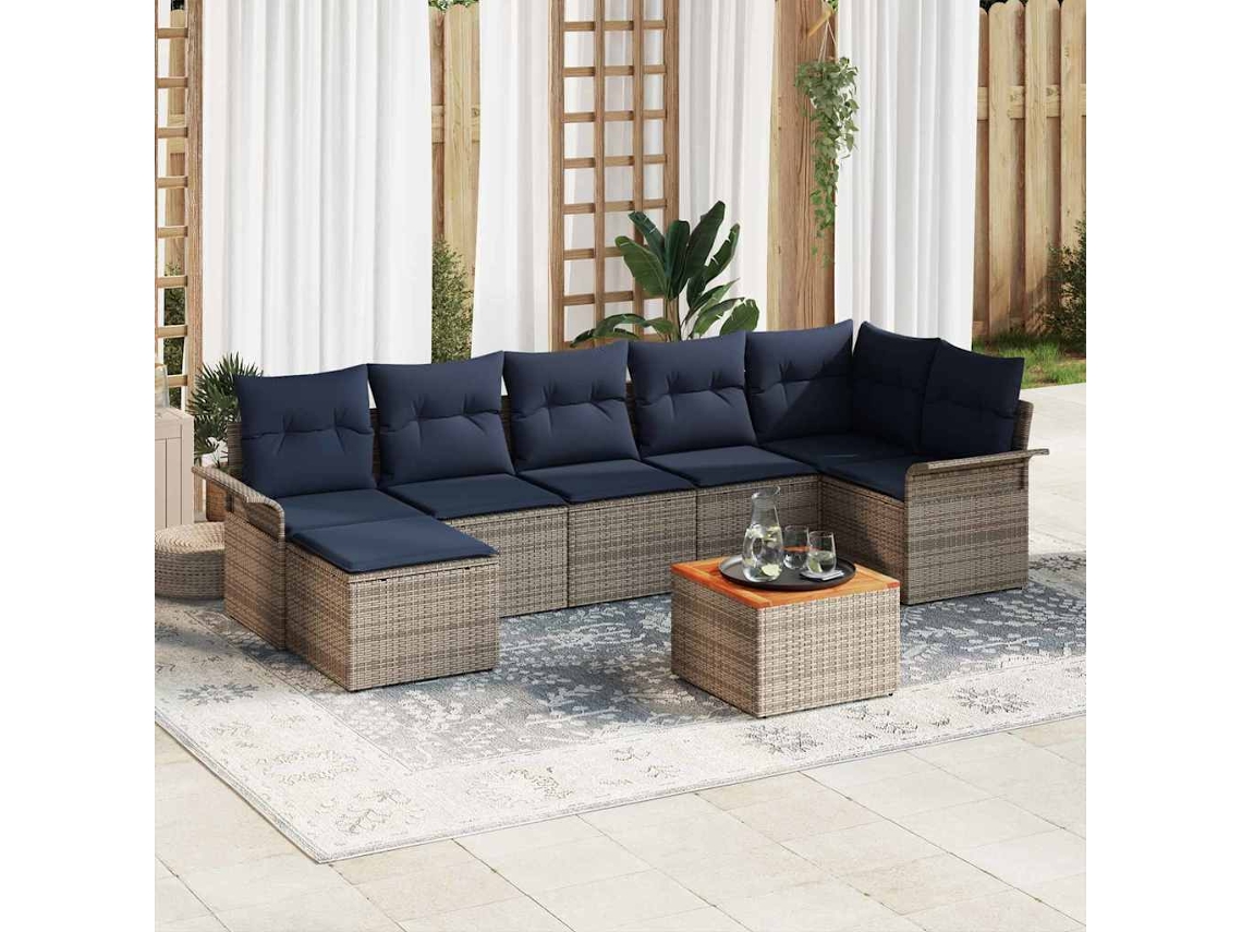 Vidaxl Conjunto De Sofá De Jardim 8 Unid. Cinza E Azul Marinho Vime Pe