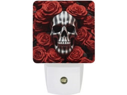 Luminária Noturna Com Design De Caveira Em Meio A Flores, Luminária Noturna Decorativa, Luminária Noturna Viagens