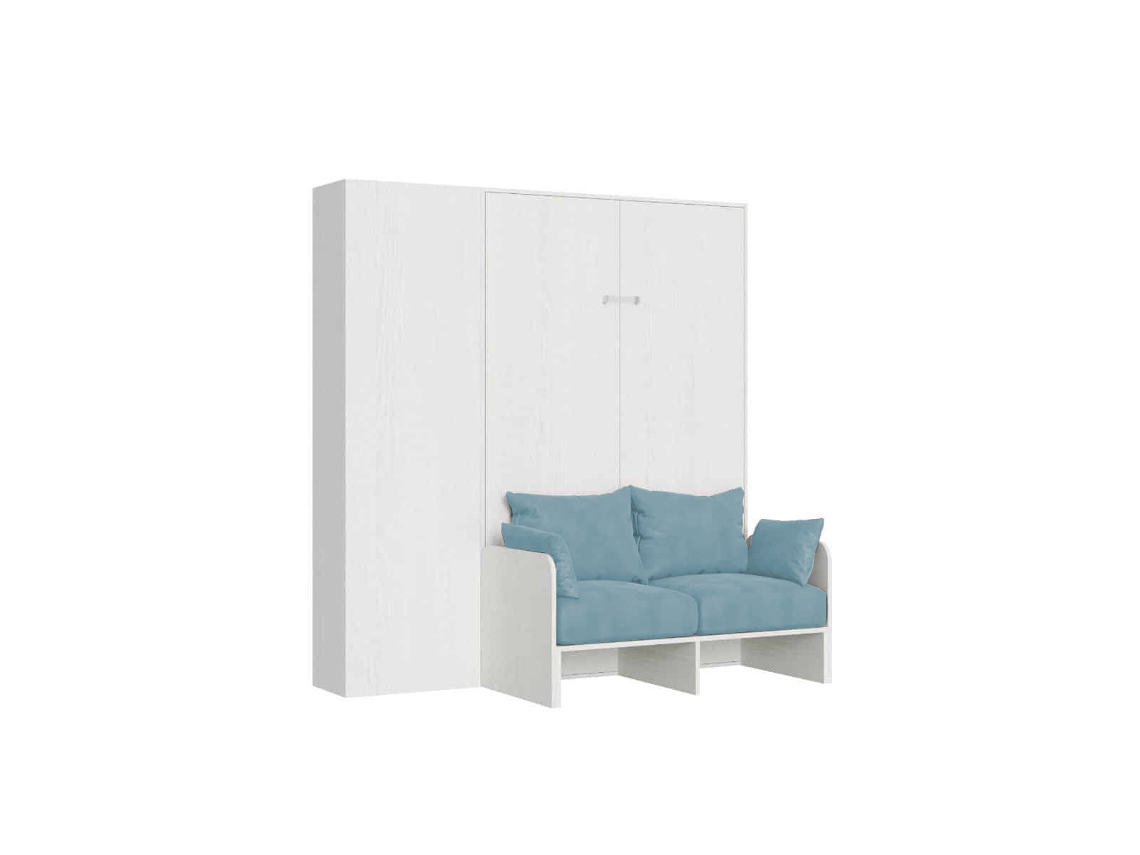 Cama Queen-size Dobrável Kentaro De 120 Cm Com Sofá E Coluna Em Branco, Cinza E Azul Claro