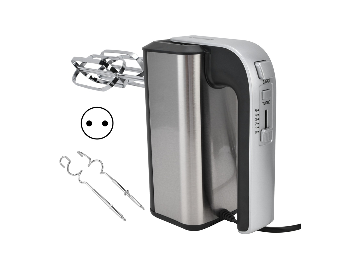 Batedeira Elétrica Portátil 5 Marchas, Inox, para Ovos, Mistura, Cozinha, 500W