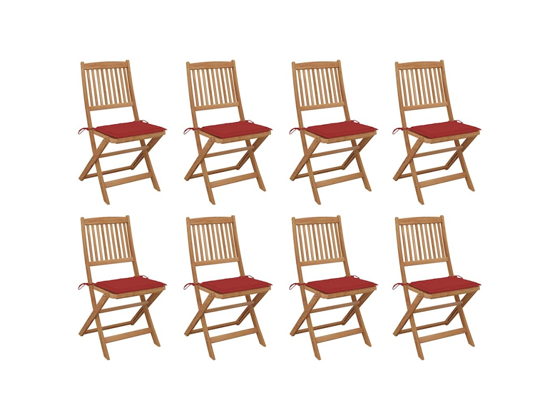 Cadeiras De Exterior Dobráveis C/ Almofadões 8pcs Acácia Maciça Dkd Home Decor