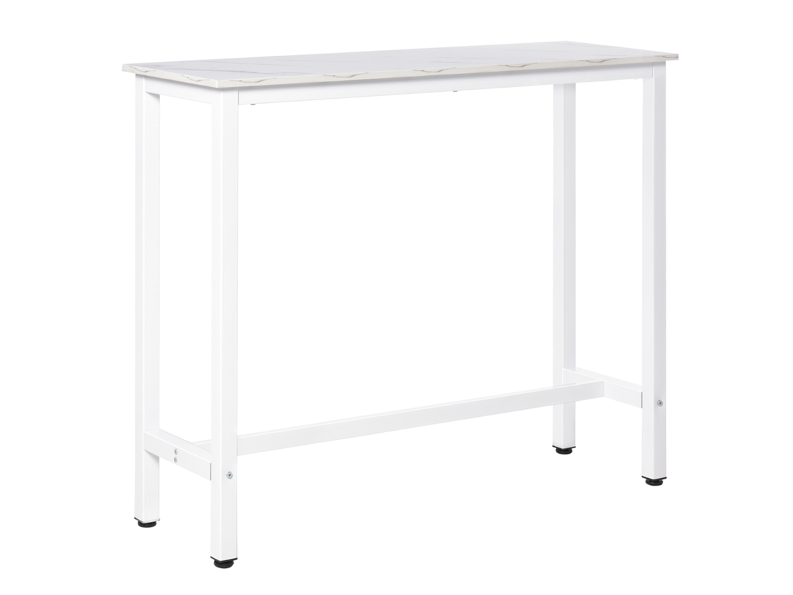 Mesa de Bar Alta BTFORUS para Cozinha, 120x40x100cm, estrutura de Aço, tampo Mármore Branco