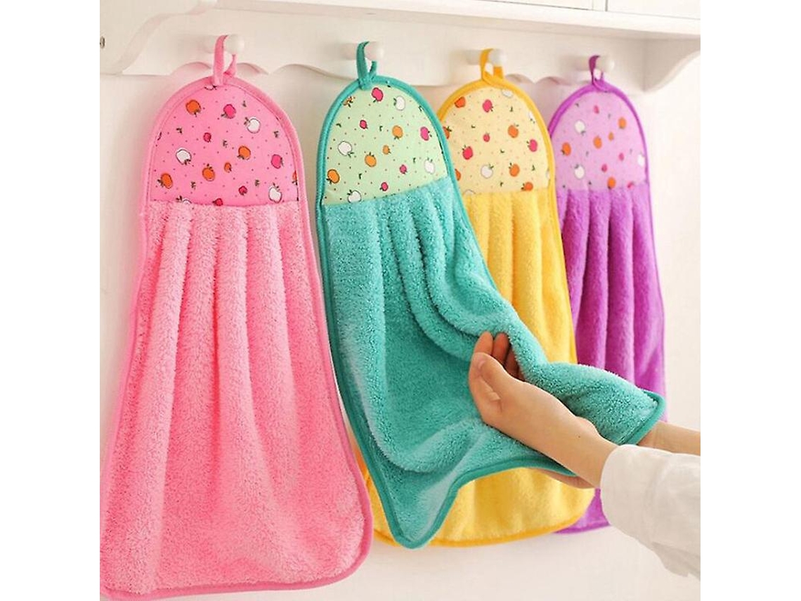 Rebe set de 4 Toalhas Suaves de Felpa Coral para Cozinha Ou Banheiro com Design de Corda Pendente para Secagem Rápida