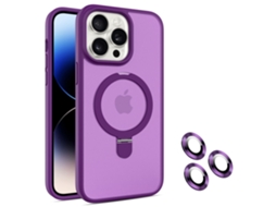 Suporte Casa Para Iphone 14 Pro Max Pele Sintética Magnética Roxo
