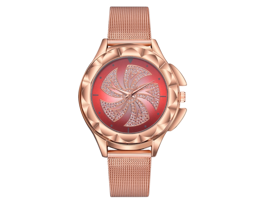 Relógio de Pulso Feminino Elegante com Strass e Pulseira Ajustável Quartz (vermelho)