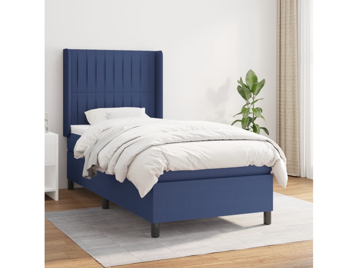 Vidaxl Cama Com Molas/colchão 90x200 Cm Tecido Azul